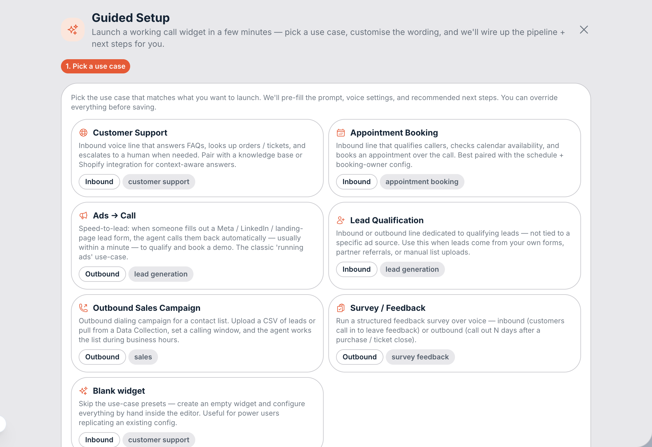 Guided Setup, step one: "Pick a use case".