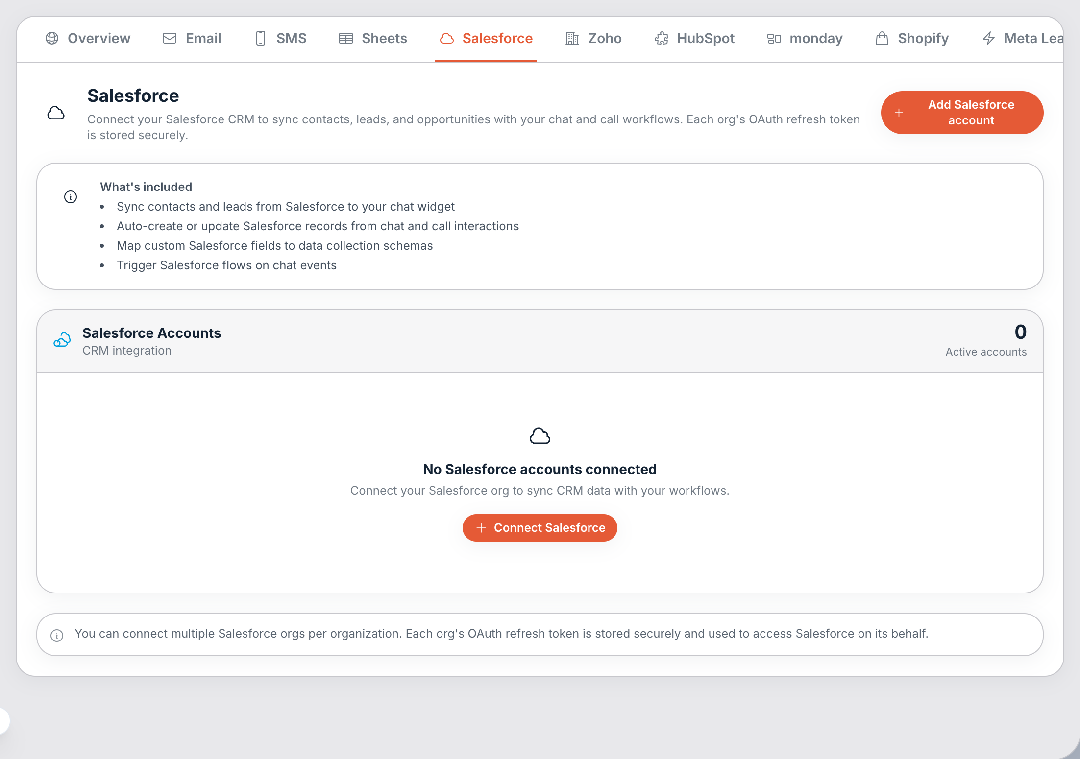 Integrations → Salesforce.