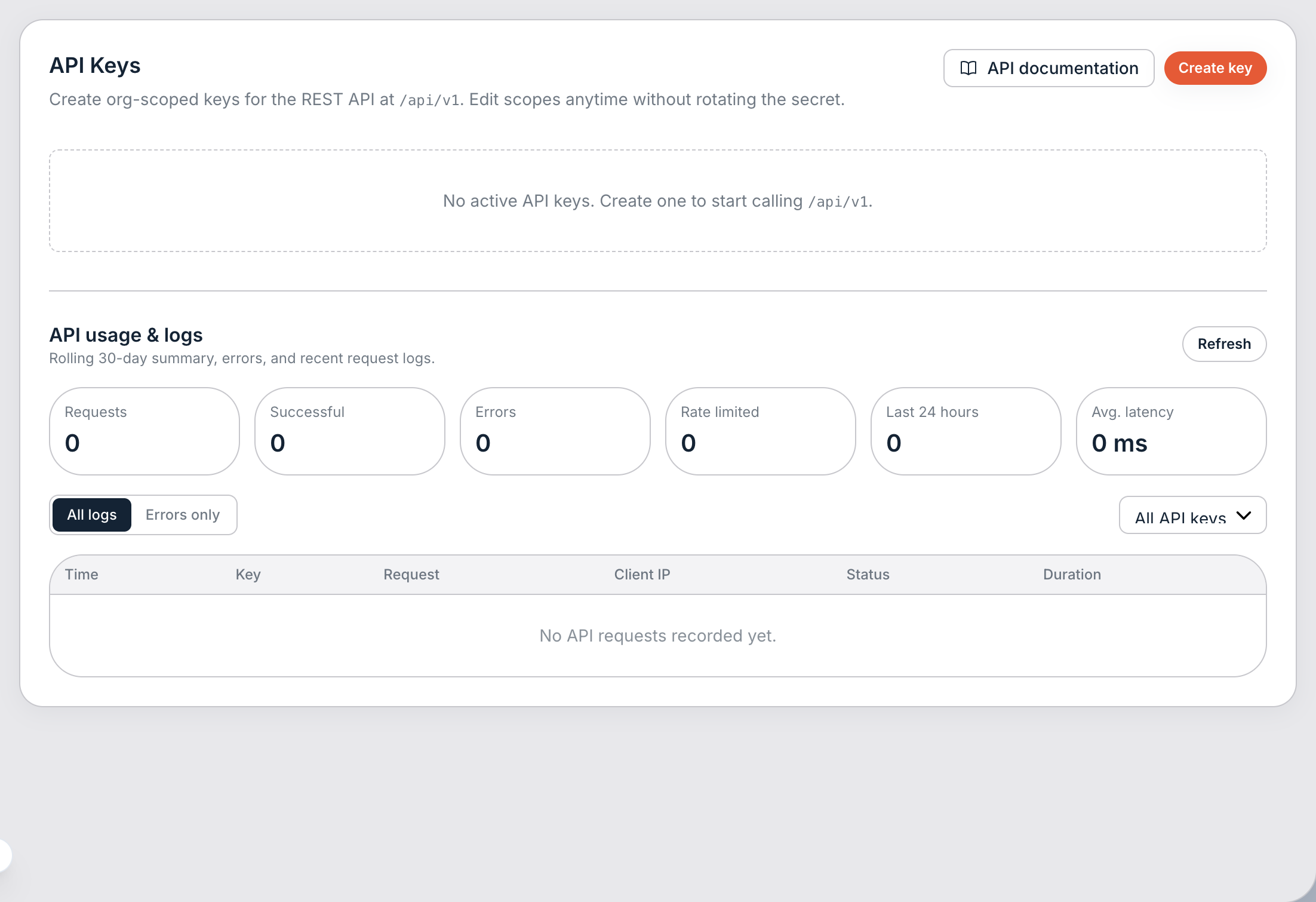 Setup → API Keys.