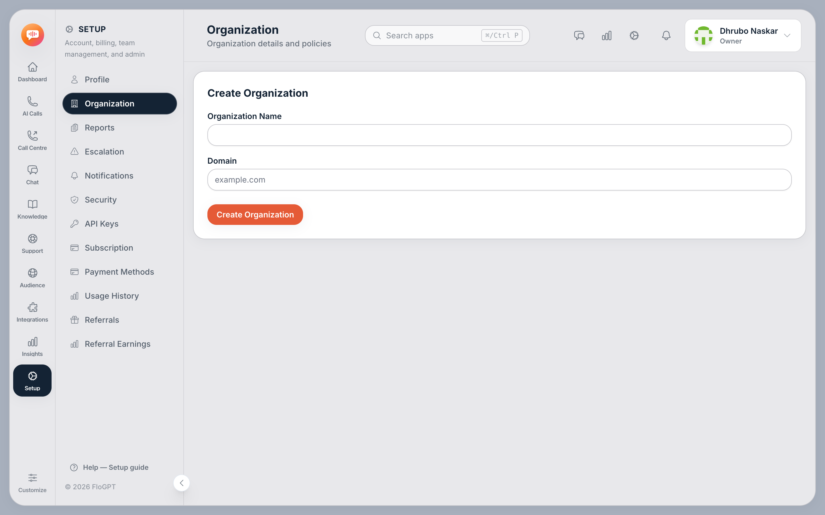 Setup → Organization. Timezone here drives report scheduling and the Call Centre analytics.