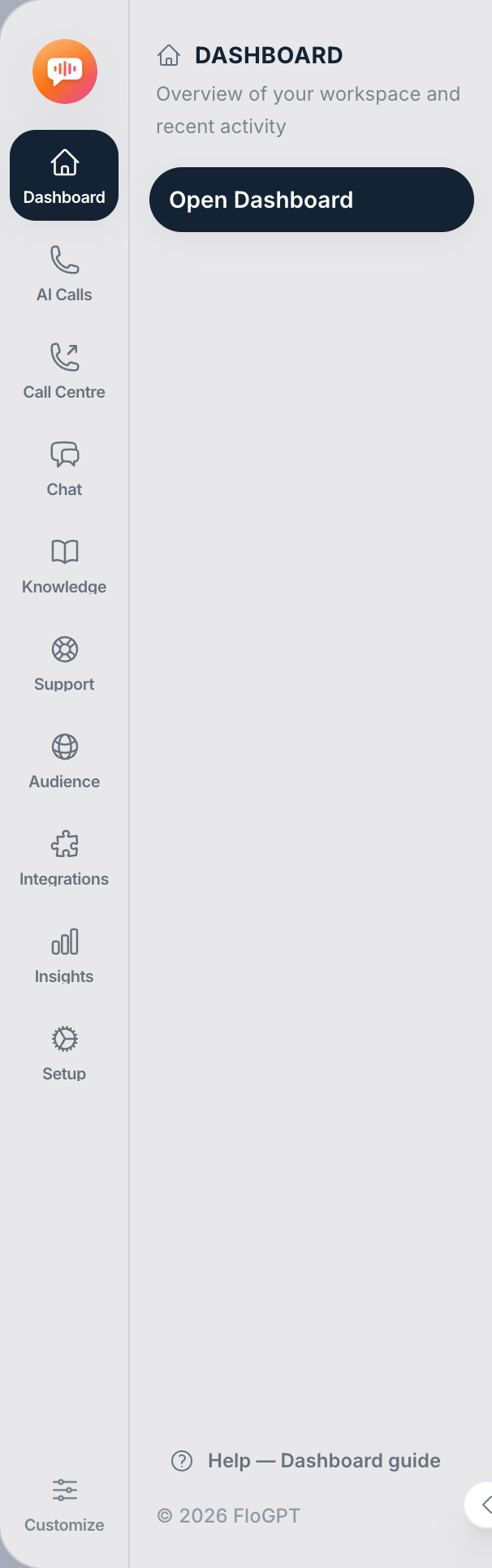 The sidebar rail and its sub-panel. Section names here match the guides in these docs.